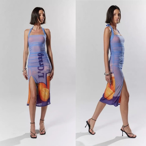 Silence + Noise Purple and Orange Halter Midi Dress Size XS NEW - Picture 1 of 16